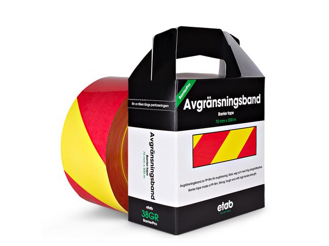 Varningsband 75mmx500m gul/röd