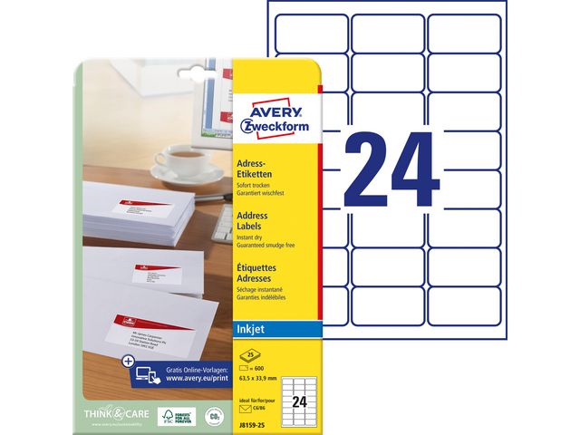 Etikett AVERY QD 63,5x33,9 600/fp
