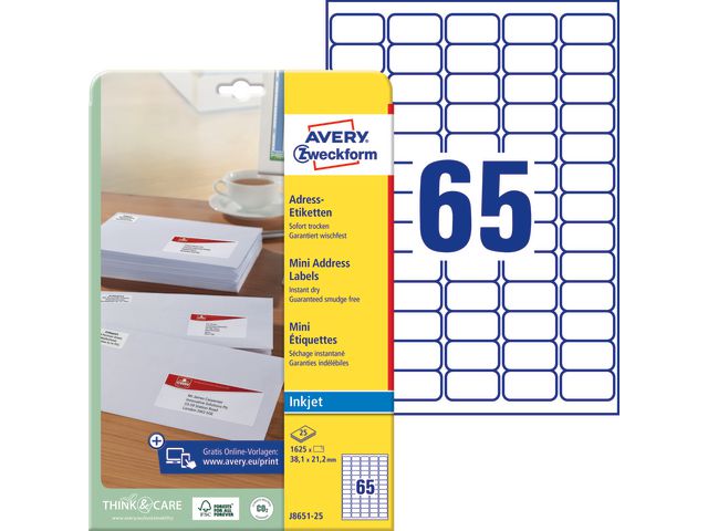 Etikett AVERY QD 38,1x21,2mm 1625/fp