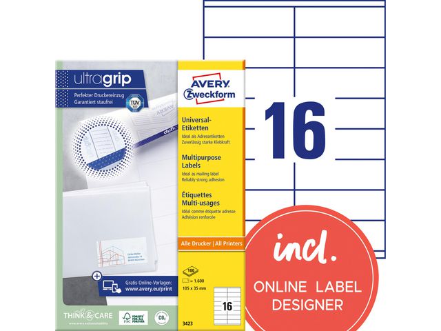 Etikett AVERY 105x35mm 1600/fp