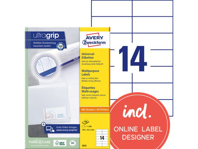 Etikett AVERY 105x42,3mm 1400/fp