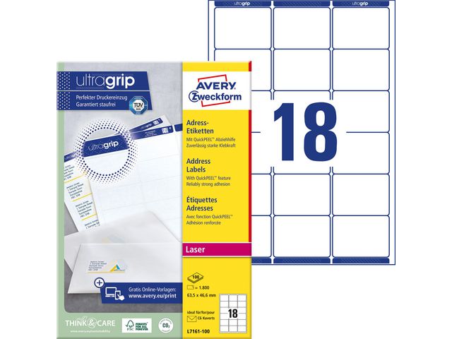 Etikett AVERY UG 63,5x46,6mm 1800/fp
