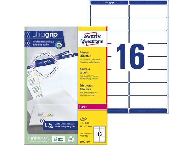 Etikett AVERY UG 99,1x33,9mm 1600/fp