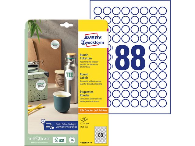 Etikett AVERY avtagb rund 20mm 880/fp
