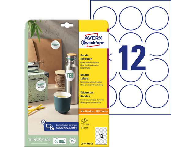 Etikett AVERY avtagb rund 60mm 300/fp