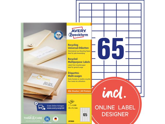 Etikett AVERY återv. 38x21,2mm 6500/fp