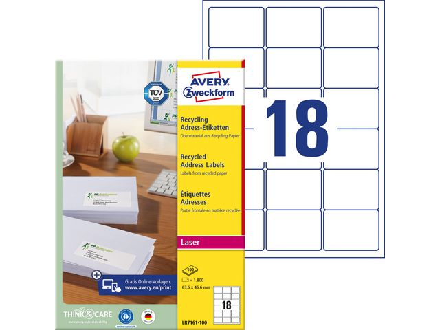 Etikett AVERY återv. 63,5x46,6mm 1800/fp