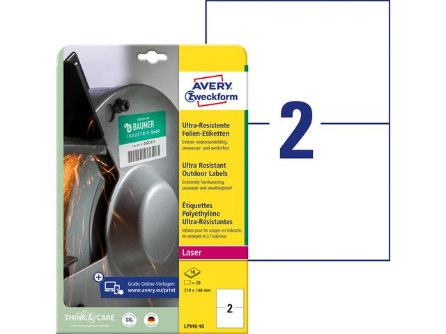 Etikett AVERY Stretch 210x148mm 20/fp