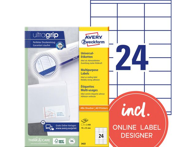 Etikett AVERY UG 70x35mm 2400/fp