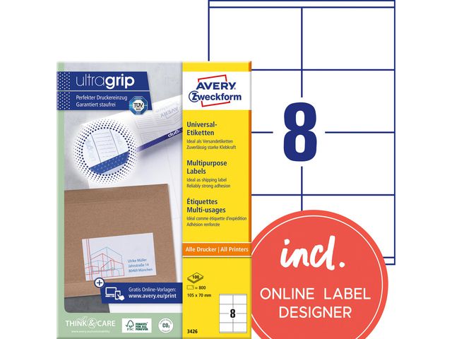 Etikett AVERY UG 105x70mm 1000/fp