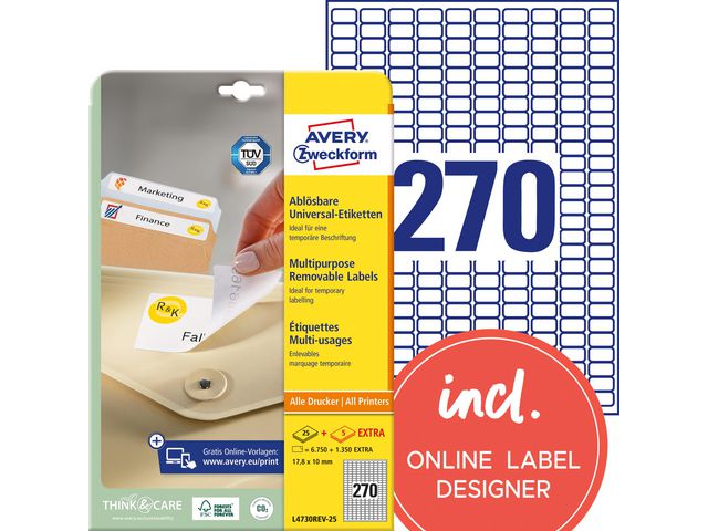 Etikett AVERY avtagb 17,8x10mm 8100/fp