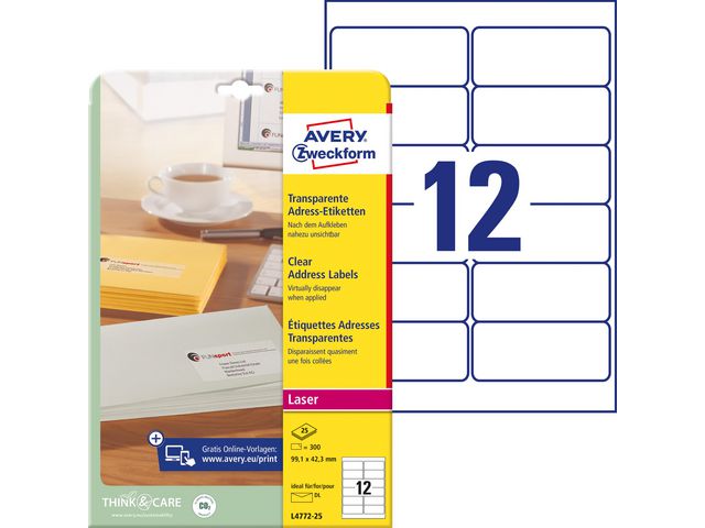 Etikett AVERY transp 99,1x42,3mm 300/fp