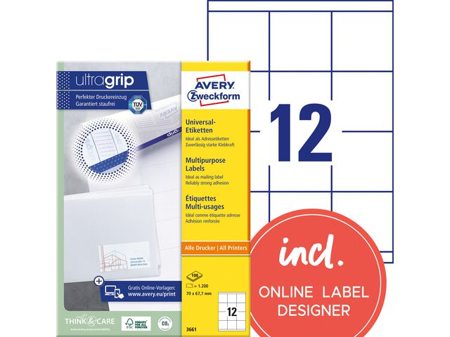 Etikett AVERY UG 70x67,7mm 1200/fp