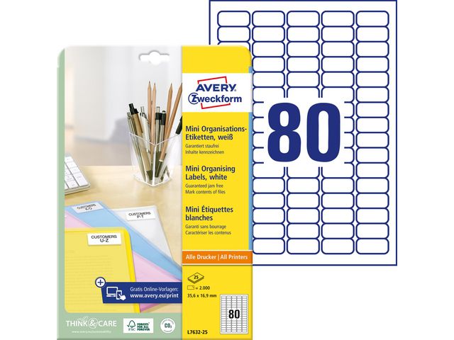 Etikett AVERY mini 35,6x16,9mm 2000/fp
