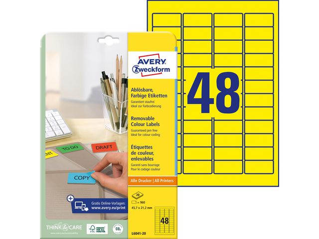 Etikett AVERY gul 45,7x21,2mm 960/fp