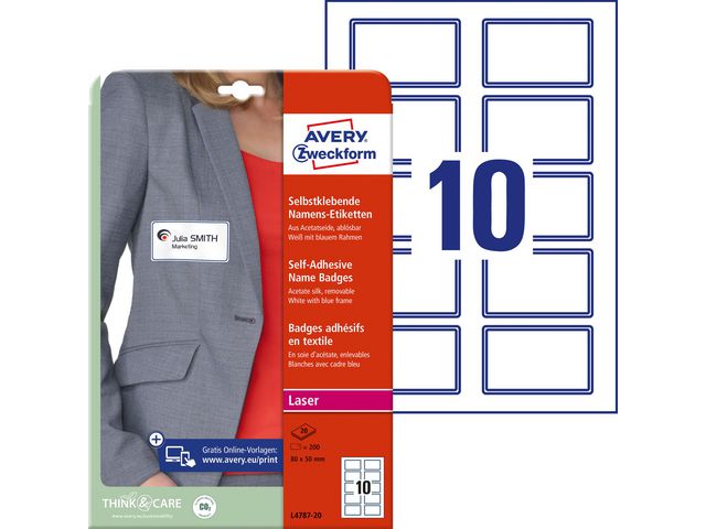 Namnskylt AVERY blå 80x50mm 200/fp