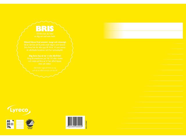 Skrivhäfte A5 linjerat 8,5mm gul