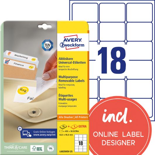 Etikett AVERY avtagb 63,5x46,6mm 540/fp