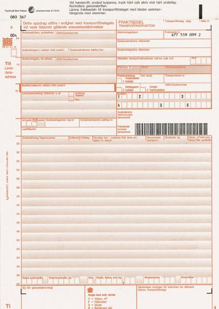 Fraktsedel 4-delad A 701 100/fp